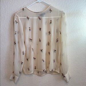 Topshop Cream Sheer Embellished Cuffed Sleeve Blouse